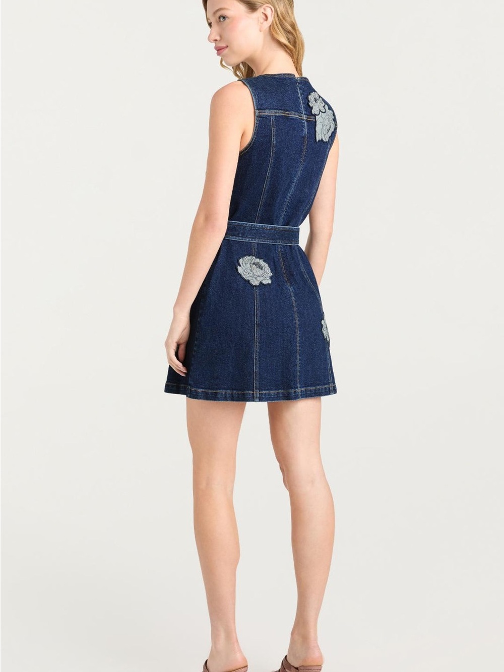 Cinq a Sept Marsha Floral Appliqué Mini Denim Dress - Picture 4 of 9